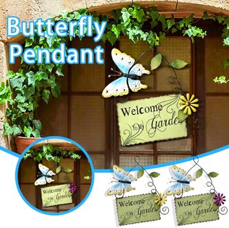2Pcs Geschilderd Vlinder Deur Teken Hanger Smeedijzeren Glas Bloem Doorplate Ornamenten Hek Muur Opknoping Decoratie Tuin Thuis F