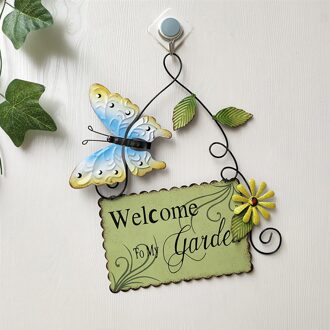 2Pcs Geschilderd Vlinder Deur Teken Hanger Smeedijzeren Glas Bloem Doorplate Ornamenten Hek Muur Opknoping Decoratie Tuin Thuis