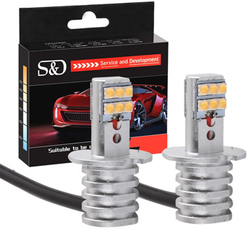 2pcs H3 H1 Car LED Bulbs Fog Light White 1000LM 12-SMD SHARP Chip High Bright Auto Headlight LED Lamp 6000K 12V 24V D040