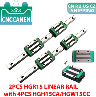 2PCS HGR15 HGH15 Square Linear Guide Rail 200 - 1500mm + 4PCS HGH15CA / HGW15CC Flang Slide Block Carriage CNC Router Engraving