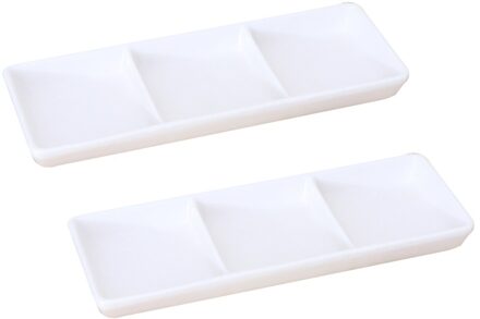 2Pcs Keramische Saus Gerechten Rechthoekige Saus Fruit Dessert Platen Voedsel Dompelen Bowls Voorgerecht Platen (6Inch, 3 Grids)