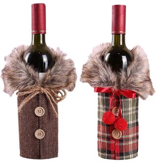 2Pcs Kerst Trui Wijnfles Cover, Kraag En Knop Jas Wijnfles Trui Wijnfles Jurk Sets Xmas P