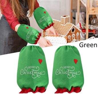 2Pcs Keuken Gereedschap Vrolijk Kerstfeest Schoonmaken Mouw Morsmouw Antifouling Arm Mouw Protector Kerst Decor Ornamenten groen