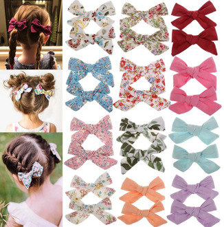 2PCS Kids Flowers Printed Cotton Clips Baby Girl Flower Print Bow BB Hair Clip Children Cotton Hairpin Children's Hair Clips