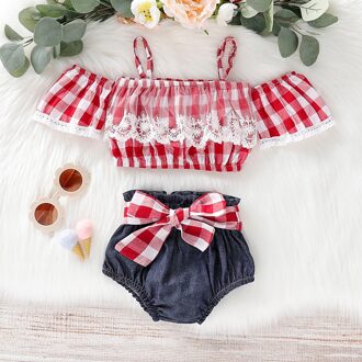 2Pcs Leuke Baby Peuter Meisje Tshirt Plaid Shorts Katoen Kleding Outfit Set 18m