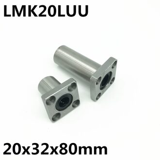2Pcs LMK20LUU Voor 20Mm As Lineaire Lager Vierkante Flens Kogellager Bush 20X32X80 Mm LMK20