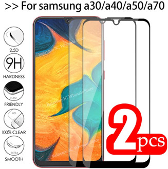 2Pcs/lot Full Glue Samsun A50 Glass On The For Samsung Galaxy A70 A40 A30 A50 Protective Glass Galax A 50 30 40 70 50A 70A Film