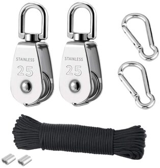 2Pcs M25 Crane Katrol Blok Enkele Katrol Blok Opknoping Draad Towing Wiel 20 Meter Nylon Katrol Lijn Touw