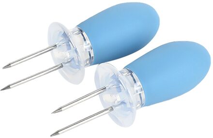 2Pcs Maïs Spies Barbeque Maïs Vork Rvs Bbq Spies Met Siliconen Handgrepen Blauw