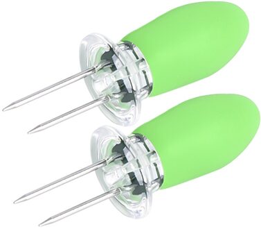 2Pcs Maïs Spies Barbeque Maïs Vork Rvs Bbq Spies Met Siliconen Handgrepen groen