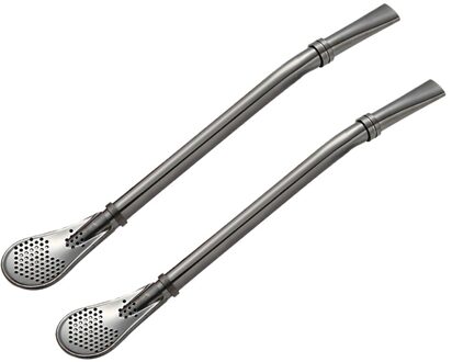 2Pcs Multifunctionele Rvs Rietje Lepel Thee Filter Yerba Mate Thee Rietjes Herbruikbare Thee Gereedschap Wasbare Bar Gereedschap zwart