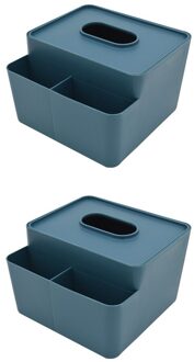 2Pcs Multifunctionele Tissue Dozen Desktop Servet Doos Met Houder Voor Home Office (Donkerblauw) donker blauw