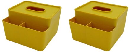 2Pcs Multifunctionele Tissue Dozen Desktop Servet Doos Met Houder Voor Home Office (Donkerblauw) geel