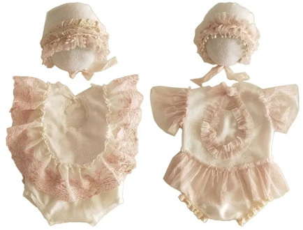 2Pcs Newborn Photography Props Suit Lace Romper Hat Set Knit Outfits Clothing