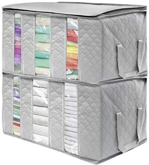 2Pcs Opbergtas Quilt Kleding Tas Niet Geweven Stof Opbergdoos Met Handvatten Folding Vochtbestendige Verzegelde Opslag box Clear Org