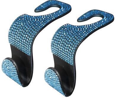 2Pcs Opslag Hanger Rugleuning Accessoires Multifunctionele Draagbare Praktische Kruidenier Ruimtebesparend Strass Auto Hoofdsteun Haak Blauw