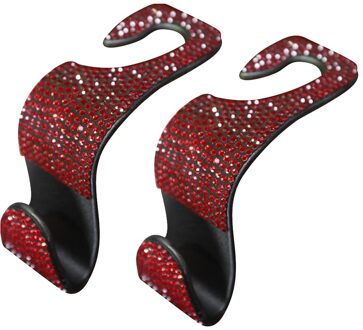 2Pcs Opslag Hanger Rugleuning Accessoires Multifunctionele Draagbare Praktische Kruidenier Ruimtebesparend Strass Auto Hoofdsteun Haak Rood