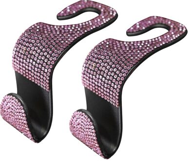 2Pcs Opslag Hanger Rugleuning Accessoires Multifunctionele Draagbare Praktische Kruidenier Ruimtebesparend Strass Auto Hoofdsteun Haak Roze