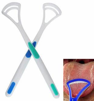 2Pcs Oral Dental Care Clean Away Bad Breath Tongue Cleaner Brush Scraper Handle