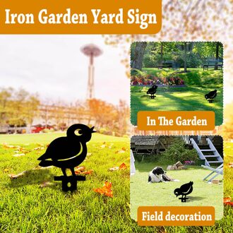 2Pcs Outdoor Ijzer Tuin Decoratie Thuis Cock Plug-In Ijzer Zwart Chick Stakes Outdoor Yard Garden Decor Yard art Ornament