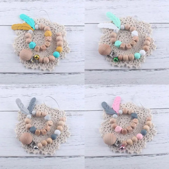 2Pcs Pacifier Clip Chain Feather Molar Bracelet Set Nipples Holder Infant Teether Teething Soother Toys