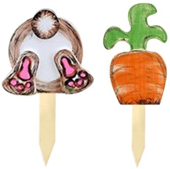 2Pcs Pasen Decoratie Bunny Wortel Tuin Teken Outdoor Tuin Gazon Yard Art Decoratie Creatieve Yard Teken Pasen Tuin Decor