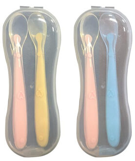 2Pcs + Box Baby Silicon Lepel Baby Veiligheid Temperatuur Warmte Sensing Thermische Voeden Lepel Kids Kinderen Bestek Voeden Lepels