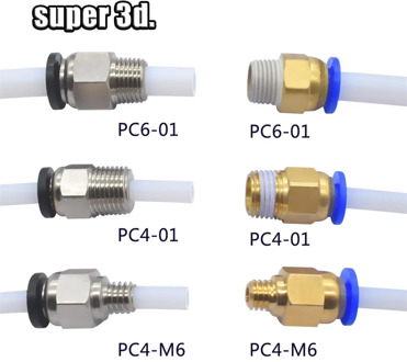 2pcs Pneumatic Connectors For 3D Printers Parts bowden Quick Jointer coupler 1.75/3mm Pipe pc4 m6 m10 fittings PTFE Tube 2/4mm
