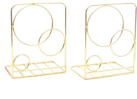 2Pcs Ronde Metalen Desktop Boekensteunen Boek Eindigt Ondersteuning Standhouder Plank Boekenrek Goud