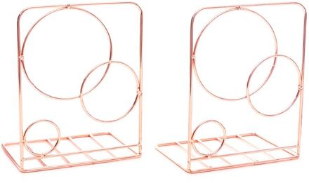 2Pcs Ronde Metalen Desktop Boekensteunen Boek Eindigt Ondersteuning Standhouder Plank Boekenrek Roze