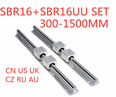 2Pcs SBR16 Linear Rail Guide 300 400 500 600 1000 1200 1500mm + 4pcs SBR16UU Linear Bearing Block Linear Rail Set