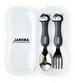 2Pcs Servies Cartoon Baby Lepels Kids Lepel En Vork Set Rvs Leuke Vork Lepel Kids Vork Baby Gadgets baby Lepel Set zwart