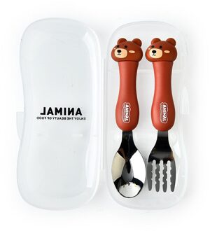 2Pcs Servies Cartoon Kids Lepel En Vork Set Rvs Leuke Vork Lepel Baby Lepels Kids Vork Baby Gadgets baby Lepel Set beer