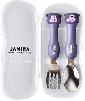 2Pcs Servies Cartoon Kids Lepel En Vork Set Rvs Leuke Vork Lepel Baby Lepels Kids Vork Baby Gadgets baby Lepel Set Cattle