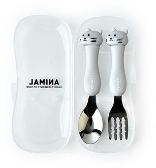 2Pcs Servies Cartoon Kids Lepel En Vork Set Rvs Leuke Vork Lepel Baby Lepels Kids Vork Baby Gadgets baby Lepel Set kat