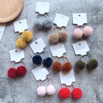 2pcs/set 3cm Pom Pom Ball Elastic Hair Ropes Girls Rabbit Fur Ball Hair Ties Winter Elastic Hair Bands Scrunch for Kids Girls