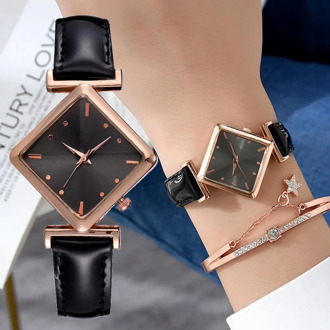 2PCS/SET Fashion Sports Watches For Women Causal Square Dial Ladies Luxury Dress Wrist Watch Clock Relogio Feminino
