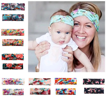 2Pcs/Set Mom and Me Boho Turban Headband Top Knotted Rabbit Ears Elastic Bowknot Matching Headband Newborn and Mommy Hair Band