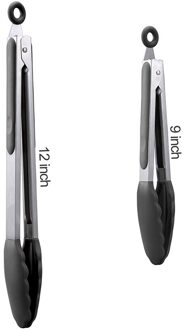 2Pcs Silicone Voedsel Tong Rvs Bbq Grillen Keuken Tang Antislip Koken Clip Klem Barbecue Salade Brood gereedschap