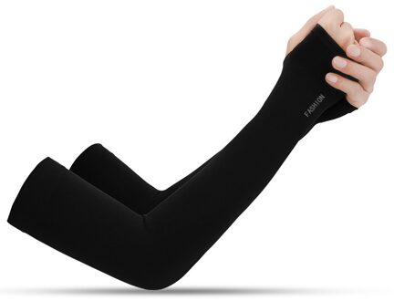 2Pcs Sport Arm Mouwen Uv Zon Beschermen Anti-Slip Ice Zijde Mouw Zonnebrandcrème Zomer Unisex Handschoenen Indoor Outdoor rijhandschoenen zwart