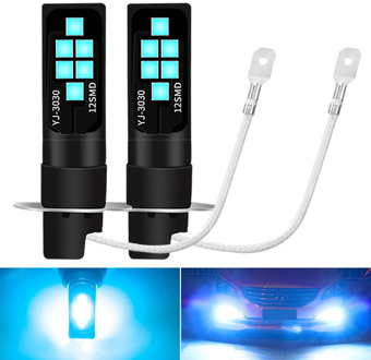 2Pcs Super Bright H1 H3 Front Rear Fog Lights CANBUS Auto Driving Bulbs 3030SMD LED Head Lamp DC12V White Orange Ice Blue