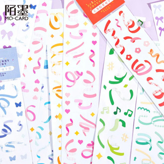 2pcs Sweet Tea Ribbon Series Long Strip Stickers Ribbon Photo Album Decoration Scrapbooking Crafts Sticker Cute School Supplies