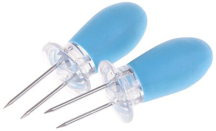 2Pcs Tainless Staal Corn Houders Spiesjes Gaffel Jumbo Maïskolven Houders Dog Vlees Vorken Keuken Bbq accessoires Blauw