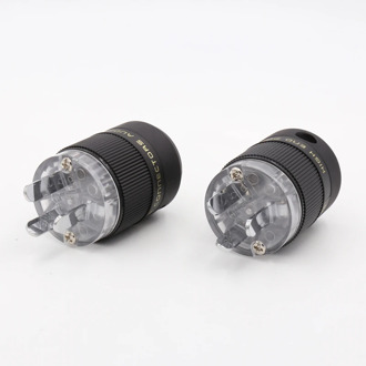 2pcs Transparent Rhodium AU Mains Power Plug Male Copper Connector Cable Cord 3 Pin HiFi