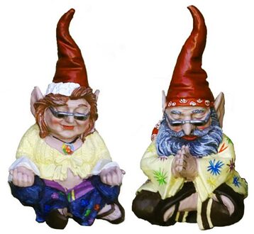 2Pcs Tuin Gnome Paar Standbeeld-Handgeschilderde Gnome Paar Standbeeld Van Yoga Meditatie Feestelijke Sfeer Decoraties Decor