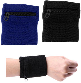 2Pcs Unisex Sports Wristbands Wrist Wrap Wallet Sweat Band Zipper Pocket Athletic Fitness Accessories