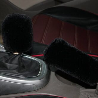 2Pcs Universal Manual Gear Shift Pluche Kragen Auto Siliconen Cover Handrem Grip Case Gear Hoofd Pookknop Warme Auto accessoire zwart