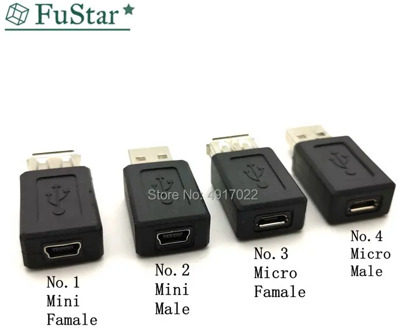 2PCS USB 2.0 Type A Female to Mini 5Pin B Female Converter Micro USB to USB Male Connector Charger Transfer Data Sync Charging