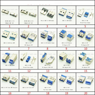 2PCS USB Connector 3.0 Micro USB jack Dual Charging socket High-speed Data Transmission for laptop U Disk Printer