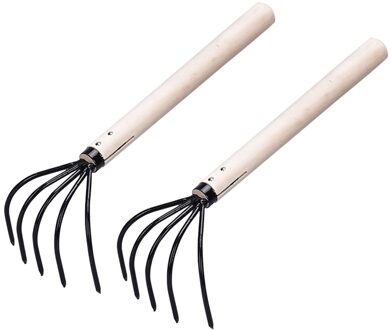 2Pcs Verzamelen Bladeren Ergonomische Hand Cultivator Met Houten Handvat Tuin Tool Gazon Losmaken 5 Tine Klauw Hark Patio Carbon staal